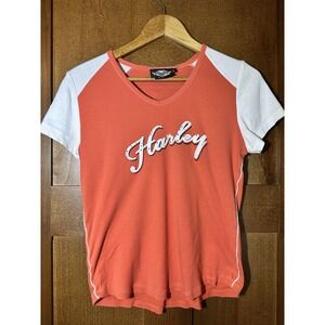 Harley-Davidson Shirt Womens L Multicolor V-Neck Raglan Jersey Biker Graphic